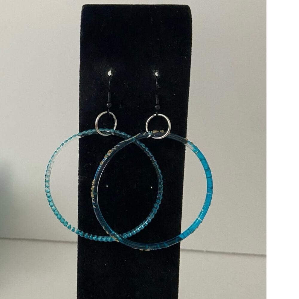 bright blue front facing hoop earrings